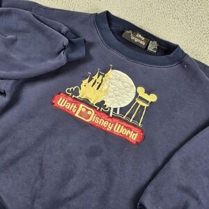 Vintage Disney Sweatshirt Mens M Blue Walt Disney World Fleece Hong Kong 90s